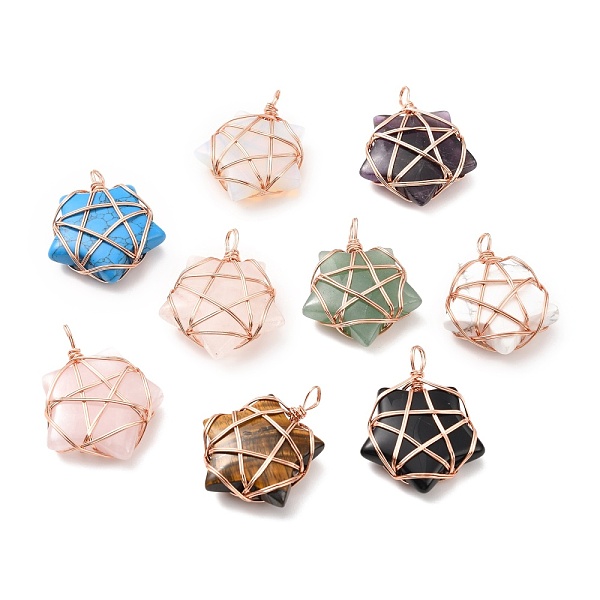 

PandaHall Natural & Synthetic Pendants, with Rose Gold Tone Copper Wire Wrapped, Cadmium Free & Lead Free, Mixed Dyed and Undyed, Star...