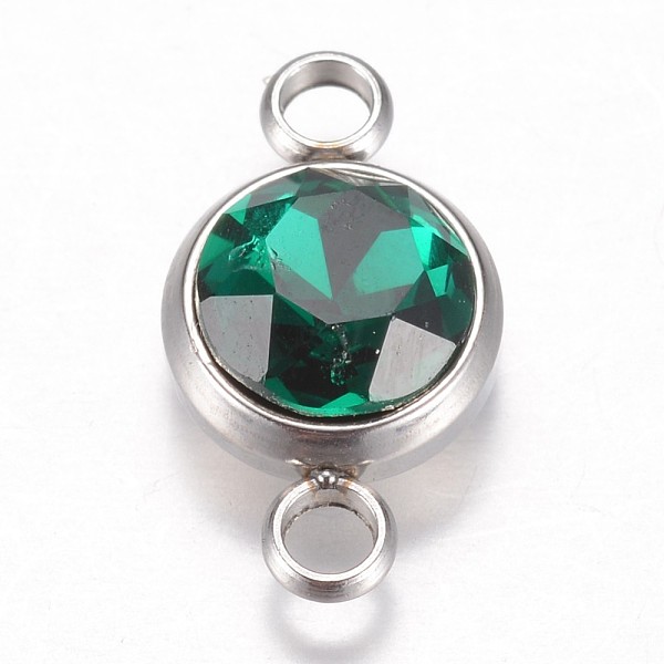 

PandaHall Glass Links connectors, Faceted, with 304 Stainless Steel Findings, Flat Round, Stainless Steel Color, Emerald, 17.5x10x6.5mm..., Green