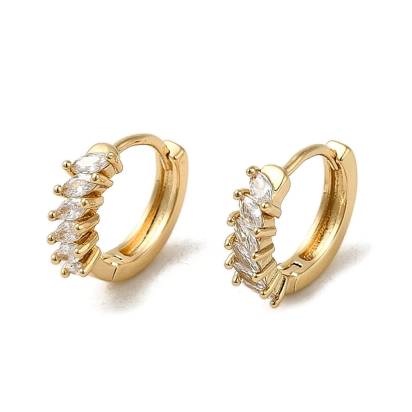 

PandaHall Brass Hoop Earrings, with Glass, Light Gold, 14x4.5mm Brass Clear