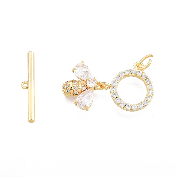 

PandaHall Brass Pave Clear Cubic Zirconia Toggle Clasps, Bees, Real 18K Gold Plated, Bar: 21x3.8x2mm, Hole: 1.5mm, Rng: 18.5x12x1.5mm...