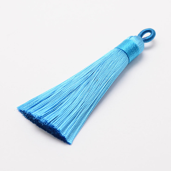 

PandaHall Polyester Tassel Big Pendant Decorations, Ice Silk Tassel, Deep Sky Blue, 60~67x8mm, Hole: 5x7mm Polyester Blue