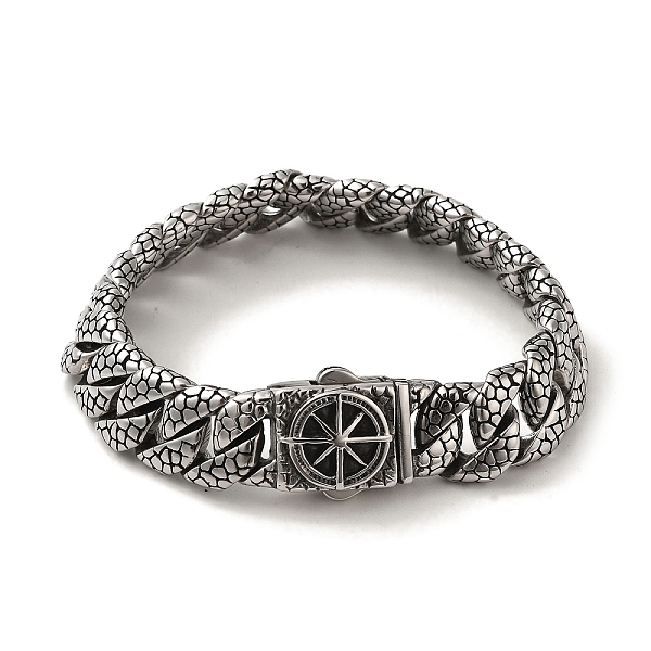 

PandaHall 304 Stainless Steel Compass Cuban Link Chain Bracelets for Women Men, Antique Silver, 8-7/8 inch(22.5cm) 304 Stainless Steel