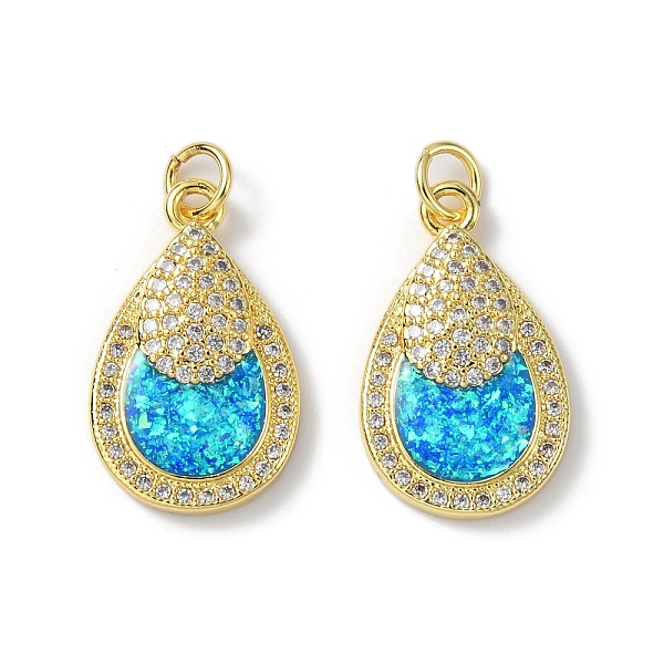

PandaHall Brass Micro Pave Cubic Zirconia Pendants, with Synthetic Opal and Jump Ring, Teardrop, Real 18K Gold Plated, 21x13x4mm, Hole..., Clear
