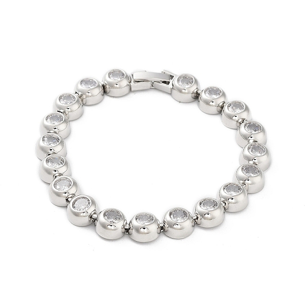 

PandaHall Brass Flat Round Link Chain Bracelets, Cubic Zirconia Tennis Bracelet, Platinum, 7-5/8 inch(19.4cm), Wide: 8mm Cubic Zirconia Flat..., Clear