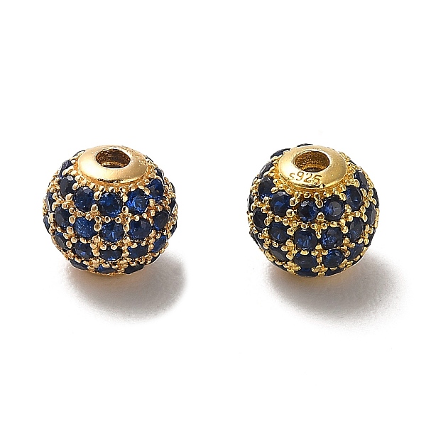 

PandaHall 925 Sterling Silver Micro Pave Cubic Zirconia Beads, Round, Real 18K Gold Plated, Dark Blue, 6x5.5mm, Hole: 1.4mm Sterling...