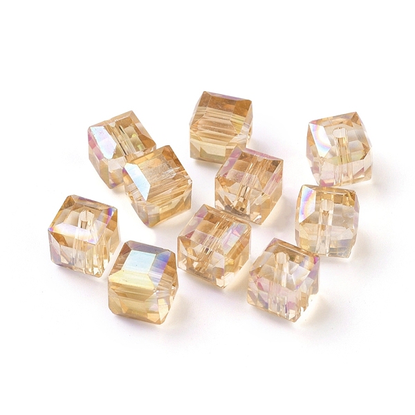 

PandaHall Electorplated Glass Beads, Rainbow Plated, Faceted, Cube, Goldenrod, 7x7x7mm, Hole: 1mm Glass Cube Gold