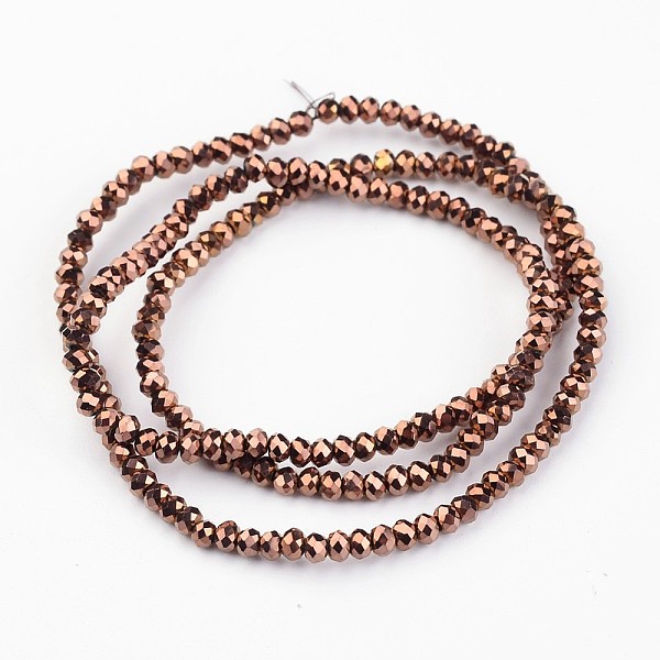 

PandaHall Electroplate Glass Bead Strands, Faceted, Rondelle, Copper Plated, 3x2mm, Hole: 1mm, about 165~169pcs/strand, 15~16 inch(38~40cm)...