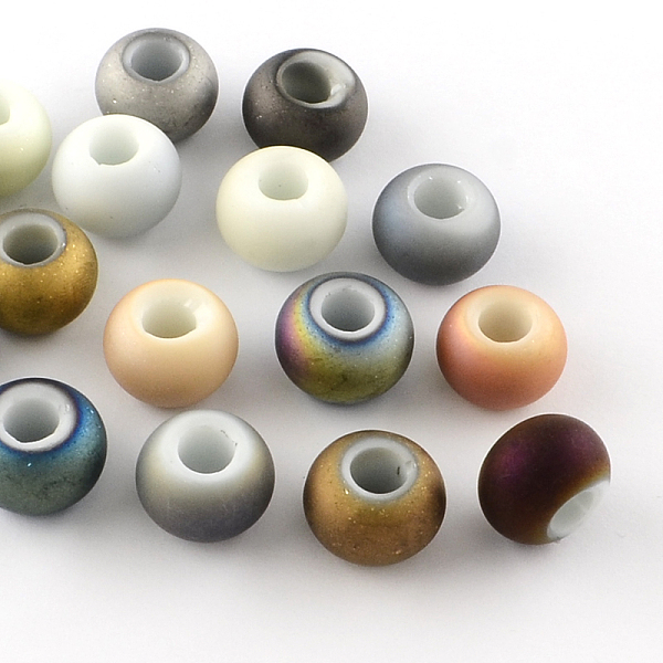 

PandaHall Matte Electroplated Glass Beads, Large Hole Beads, Mixed Color, 14~15x10mm, Hole: 5~6mm Glass Rondelle Multicolor