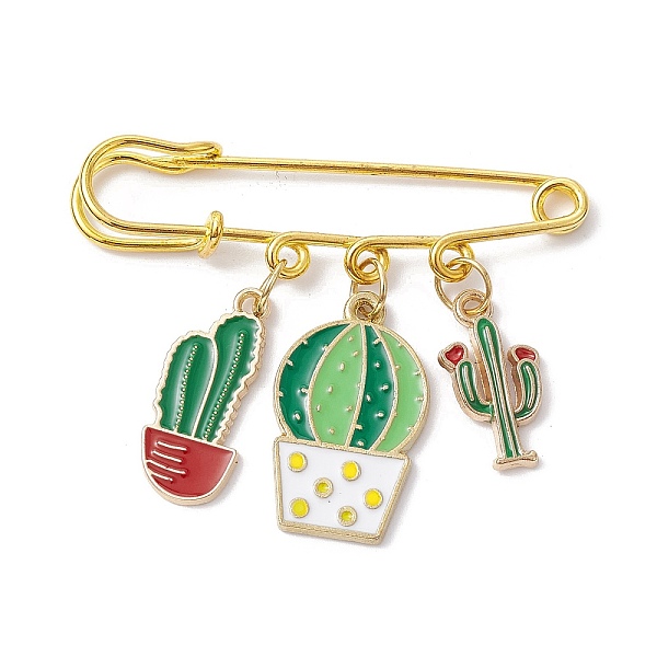 

PandaHall Cactus Enamel Charms Brooch, Alloy Safety Kilt Pin Brooch, Green, 19~25x10~15x1.5mm Alloy+Enamel Cactus Green