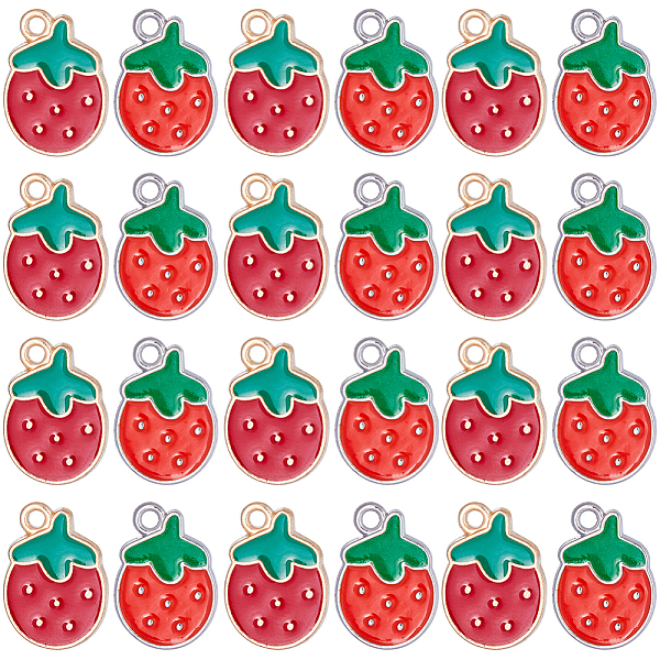 

PandaHall SUNNYCLUE 60Pcs 2 Styles Alloy Enamel Pendants, Strawberry, Red, Mixed Color, 16.5x11.5x1.5~2mm, Hole: 1.6~1.8mm, 30pcs/style...