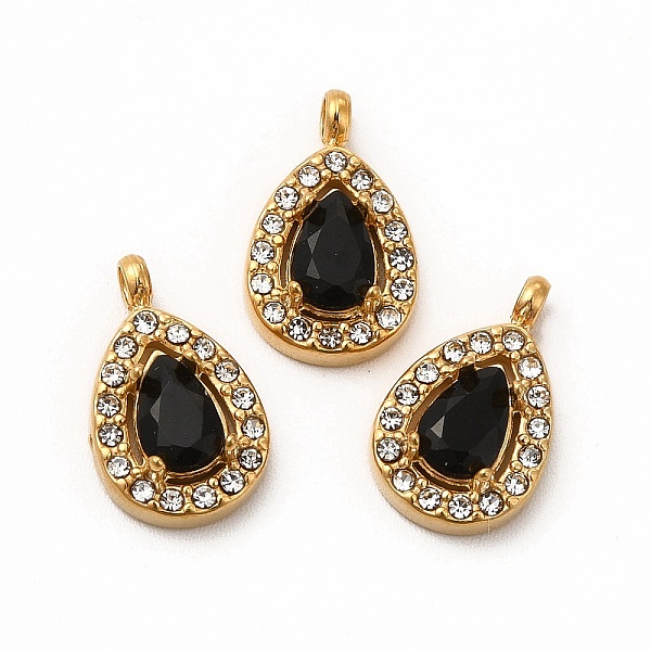 

PandaHall Vacuum Plating 304 Stainless Steel Cubic Zirconia Pendants, with Rhinestone, Teardrop Charms, Black, 13.5x8.5x4mm, Hole: 1.8mm...