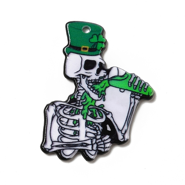 

PandaHall Halloween Printed Acrylic Pendants, Saint Patrick's Day, Skeleton Pattern, 37.5x29x2mm, Hole: 1.8mm Acrylic Skeleton