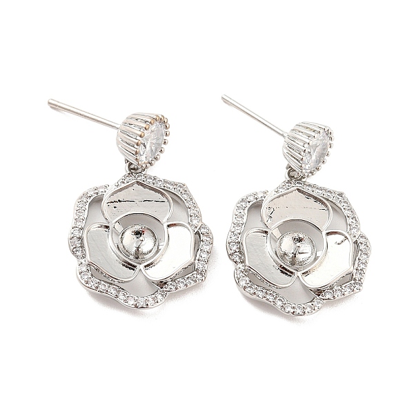 

PandaHall Flower Shape Brass Micro Pave Cubic Zirconia Dangle Stud Earring Findings, Earring Settings for Half Drilled Beads, Long-Lasting..., Clear
