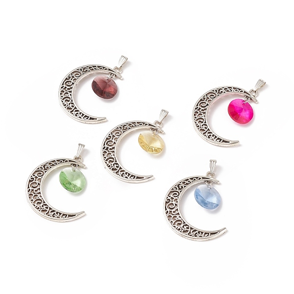 

PandaHall Glass Pendants, with Tibetan Style Alloy Finding, Moon, Antique Silver, Mixed Color, 41.5x35x8mm, Hole: 7x2.5mm Alloy+Glass Moon..., Multicolor
