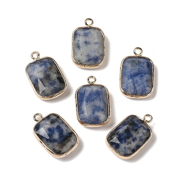 

PandaHall Natural Blue Spot Jasper Faceted Pendants, Golden Tone Brass Rectangle Charms, 19x11.5x4mm, Hole: 1.6mm Blue Spot Jasper Rectangle