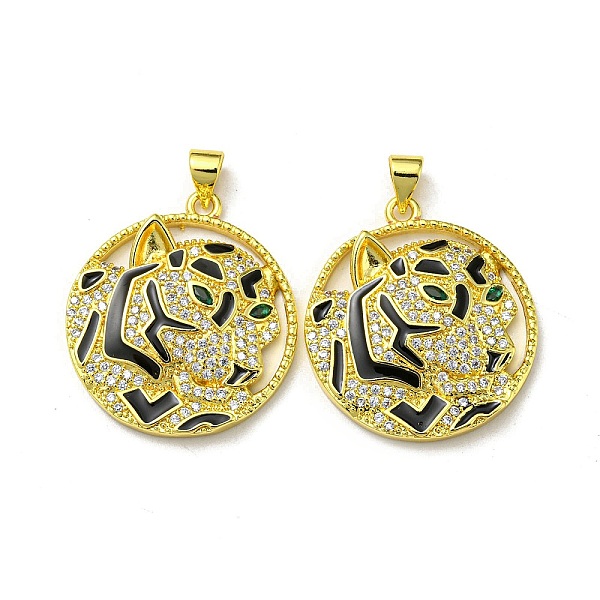 

PandaHall Real 18K Gold Plated Brass Pendants, with Cubic Zirconia and Enamel, Flat Round with Leopard Charms, Colorful, 27.5x24.5x4mm, Hole...