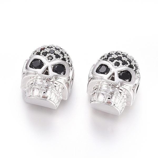 

PandaHall Brass Micro Pave Cubic Zirconia Beads, Long-Lasting Plated, for Halloween, Skull Head, Black, Real Platinum Plated, 12.5x9.5x7mm...