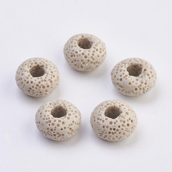 

PandaHall Natural Lava Rock European Beads, Dyed, Large Hole Beads, Flat Round, Bisque, 15~16x8.5~9mm, Hole: 4~5mm Lava Rock Flat Round..., Orange