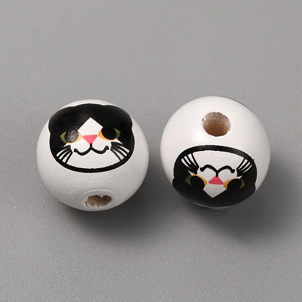 

PandaHall Printed Cat Wood European Beads, Large Hole Bead, Round, Black, 16x15mm, Hole: 4mm Wood Cat Shape Black