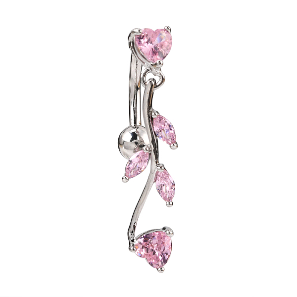 

PandaHall Branch Brass Cubic Zirconia Navel Rings, Top Down Belly Button Rings, with 304 Stainless Steel Bar, Platinum, Pink, 7x31mm, Bar...