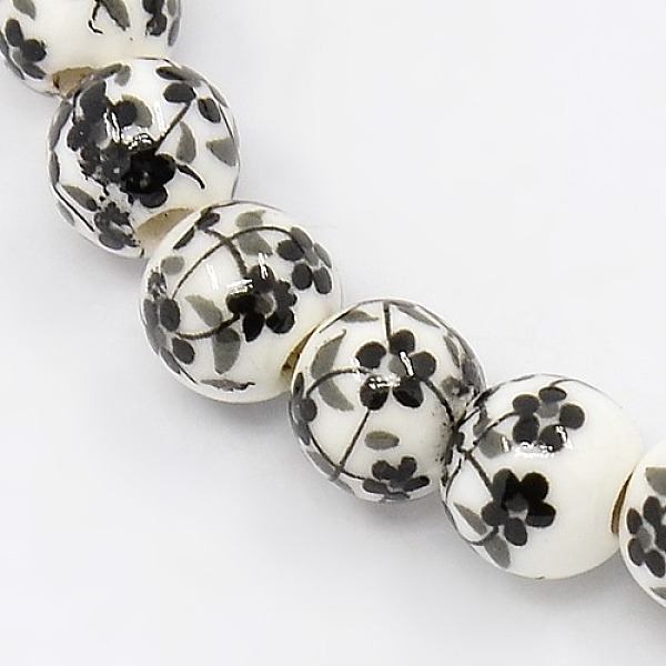 

PandaHall Handmade Printed Porcelain Round Beads Strands, with Flower Pattern, Black, 6mm, Hole: 2mm, about 60pcs/strand, 13.58 inch...