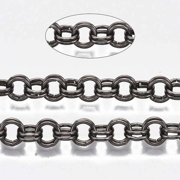 

PandaHall Iron Rolo Chains, Double Link Chains, Unwelded, with Spool, Gunmetal, Link: 6x1mm, about 82.02 Feet(25m)/roll Iron