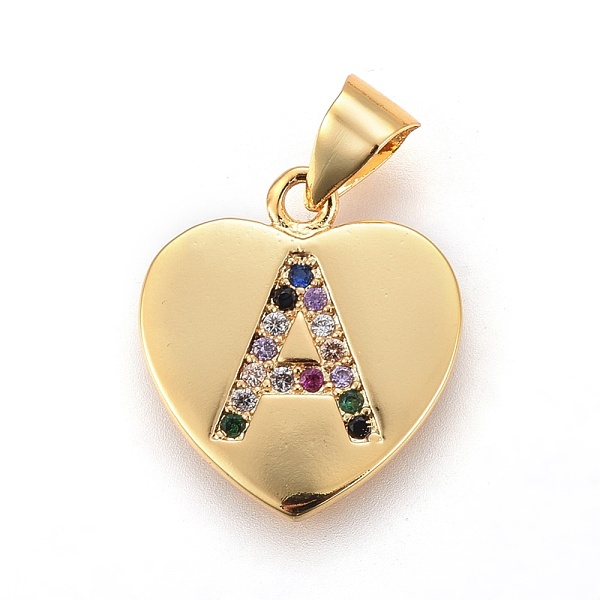 

PandaHall Brass Micro Pave Cubic Zirconia Pendants, Heart with Letter, Colorful, Letter.A, 17x15x1.5mm, Hole: 3.5x4.5mm Brass+Cubic Zirconia...