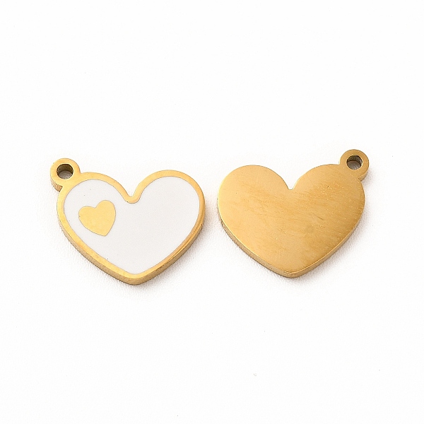 

PandaHall Ion Plating(IP) 304 Stainless Steel Enamel Charms, Heart, White, 13x10x1mm, Hole: 1.2mm Alloy+Enamel Heart White