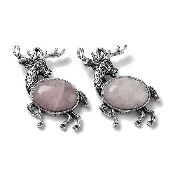 

PandaHall Alloy Elk Brooches, with Natural Rose Quartz, Antique Silver, 49.5x49x14mm Rose Quartz Deer