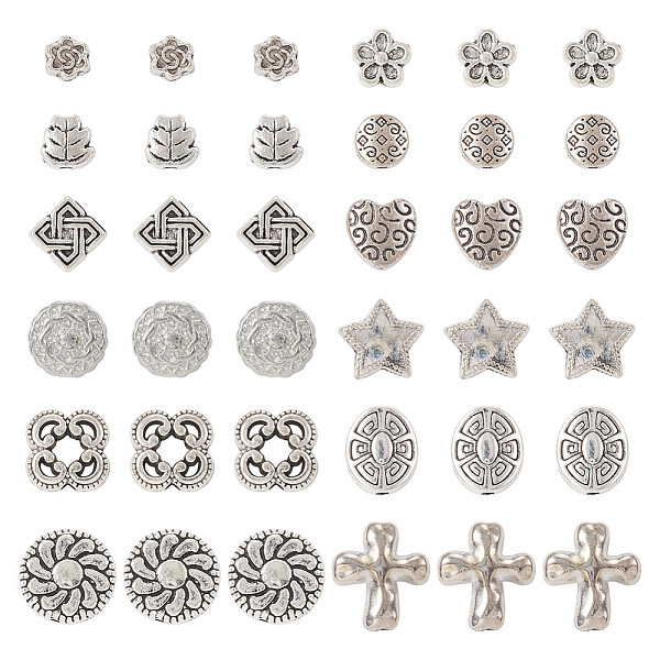 

PandaHall 120Pcs 12 Styles Tibetan Style Alloy Beads, Mixed Shapes, Antique Silver, 4.5~104x4.5~12.5x3~4mm, Hole: 1~2mm, 10pcs/style Alloy...