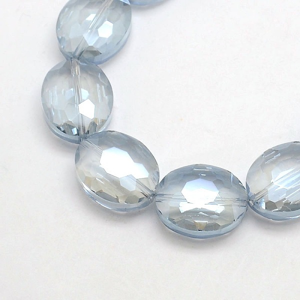 

PandaHall Faceted Electroplate Crystal Glass Oval Beads Strands, Rainbow Color Plated, Light Blue, 20x16x8mm, Hole: 1mm, about 35pcs/strand...