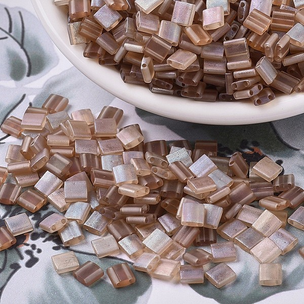 

PandaHall MIYUKI TILA Beads, Japanese Seed Beads, 2-Hole, (TL4578) Crystal Celsian Matte, 5x5x1.9mm, Hole: 0.8mm, about 118pcs/10g Glass..., Brown