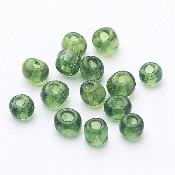 

PandaHall 6/0 Glass Seed Beads, Transparent, Round, Green, 4mm, hole: 1.5mm, about 496pcs/50g Glass Green
