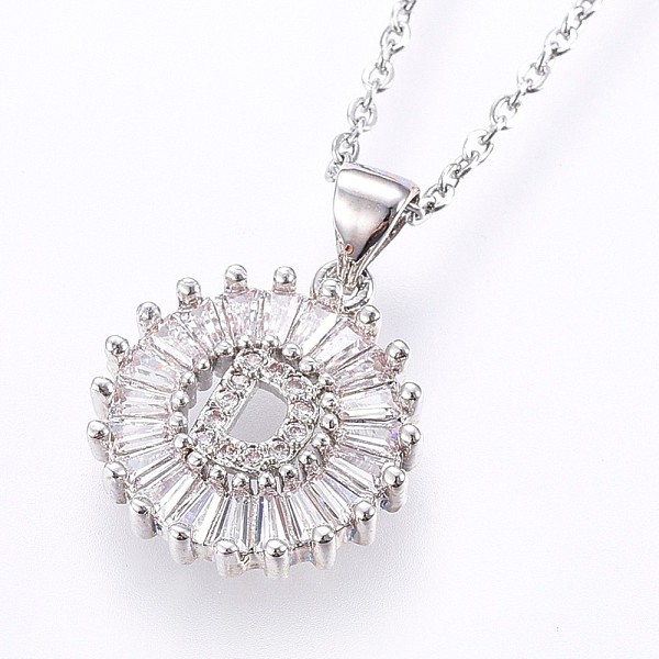

PandaHall 304 Stainless Steel Initial Pendant Necklaces, with Cubic Zirconia, Flat Round with Letter, Stainless Steel Color, Letter.D, 17.71..., Clear