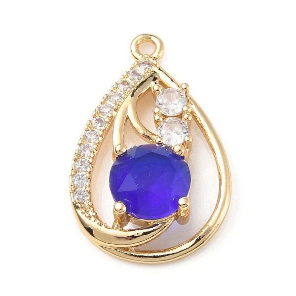 

PandaHall Brass with K9 Glass & Rhinestone Pendants, Light Gold, Teardrop Charms, Sapphire, 25x15.5x6mm, Hole: 1.6mm K9 Glass Teardrop Blue