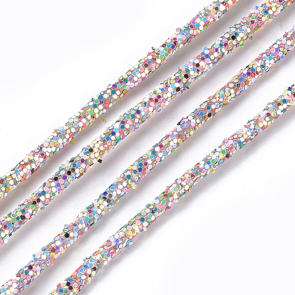 

PandaHall Eco-Friendly PVC Tubular Synthetic Rubber Cord, Hollow Pipe, with Paillette, Colorful, 5~6mm, Hole: 2mm, about 54.68 yards...