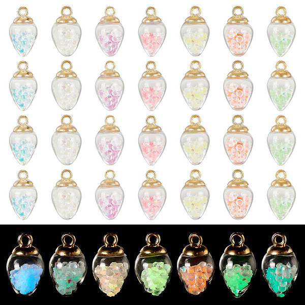 

PandaHall 70Pcs 7 Colors Luminous Glass Teardrop Pendant, with Golden Plated Alloy Findings, Glow In The Dark Charms, Mixed Color, 25x14mm..., Multicolor