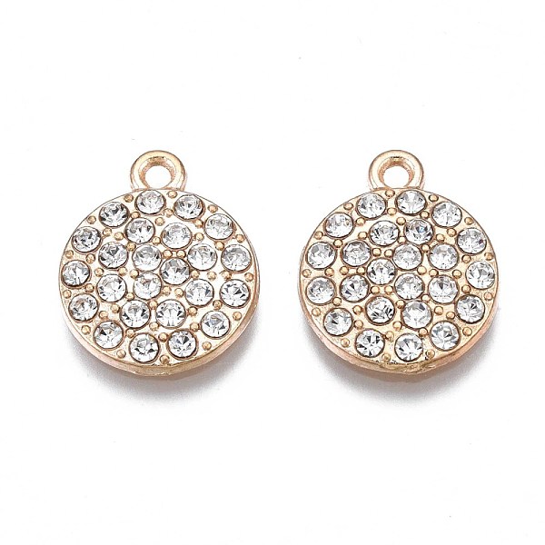 

PandaHall Alloy Pendants, with Crystal Rhinestone, Cadmium Free & Nickel Free & Lead Free, Flat Round, Light Gold, 17x14x2.5mm, Hole: 1.6mm..., Clear
