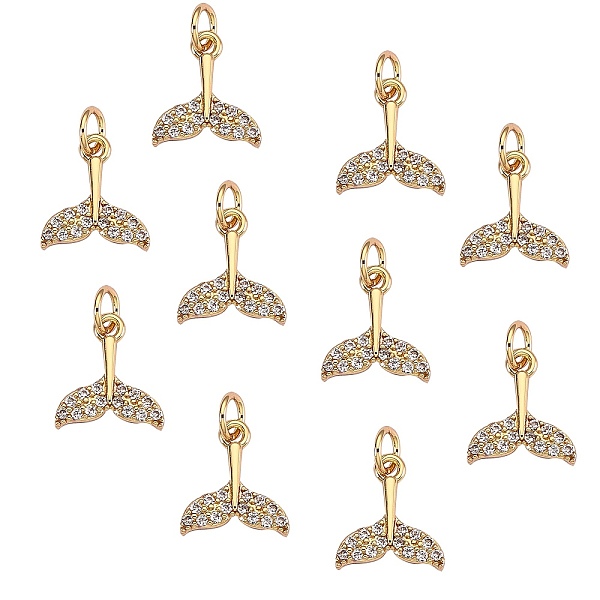 

PandaHall 10Pcs Brass Micro Pave Cubic Zirconia Pendant, Long-Lasting Plated, Mermaid Tail Shape, Real 18K Gold Plated, 10x9x2mm, Hole..., Clear