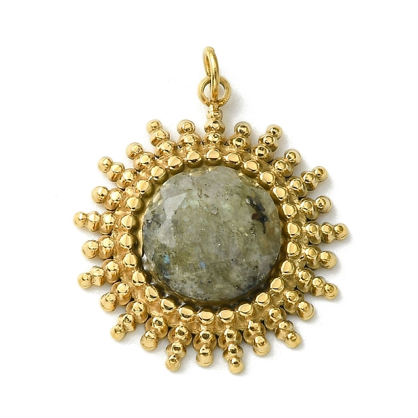 

PandaHall Ion Plating(IP) 304 Stainless Steel Pave Faceted Natural Labradorite Pendants, Sun Charms, Real 14K Gold Plated, 22x19.5x5mm...