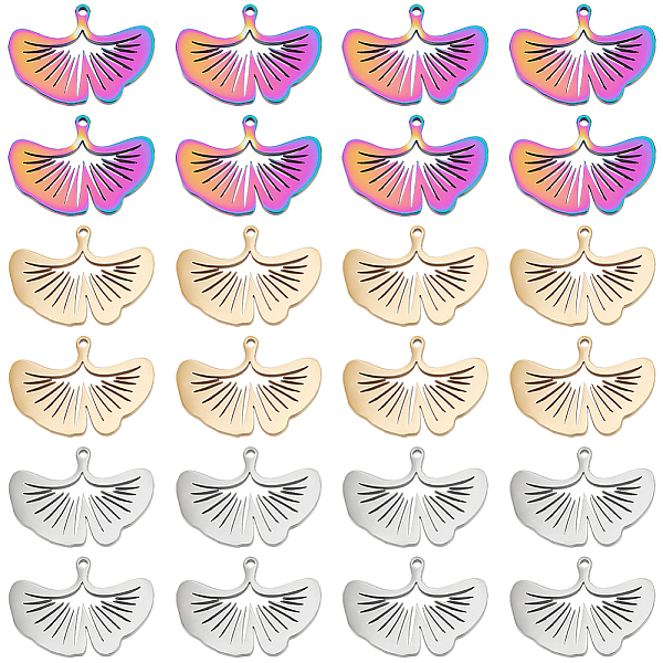 

PandaHall DICOSMETIC 24Pcs 3 Colors 304 Stainless Steel Pendants, Ginkgo Leaf, Mixed Color, 18x25x1.5mm, Hole: 1.4mm, 8pcs/color 304...