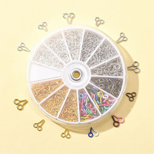 

PandaHall 540Pcs 12 Style Iron Screw Eye Peg Bails, For Half Drilled Beads, Mixed Color, 8~10x4~5x1~1.2mm, Hole: 2~2.5mm, Pin: 1.4~1.5 Iron..., Multicolor