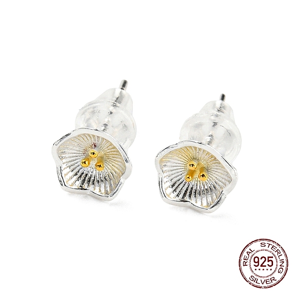

PandaHall Two Tone 999 Sterling Silver Stud Earrings, Flower, Golden & Silver, 6.5x6mm Sterling Silver Flower