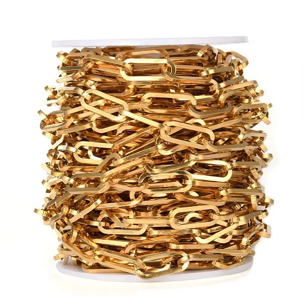 

PandaHall 304 Stainless Steel Paperclip Chains, Drawn Elongated Cable Chains, Unwelded, with Spool, Golden, 18x7.5x1.6mm, about 32.8 Feet...