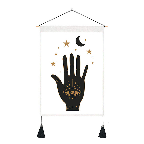 

PandaHall Tarot Pattern Polyester Wall Hanging Tapestry, Vertical Tapestry, with Wood Rod & Iron Traceless Nail & Cord, for Home Decoration..., Black