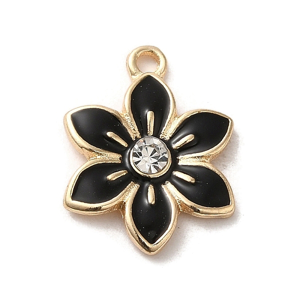 

PandaHall Flower Alloy Enamel Pendants, with Rhinestone, Light Gold, Black, 17x13x3mm, Hole: 1.5mm Alloy Rhinestone+Enamel Flower Clear