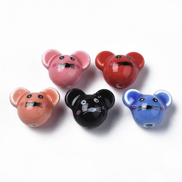 

PandaHall Handmade Porcelain Beads, Famille Rose Style, Mouse, Mixed Color, 12.5x15.5x11mm, Hole: 1.6mm Porcelain Mouse Multicolor