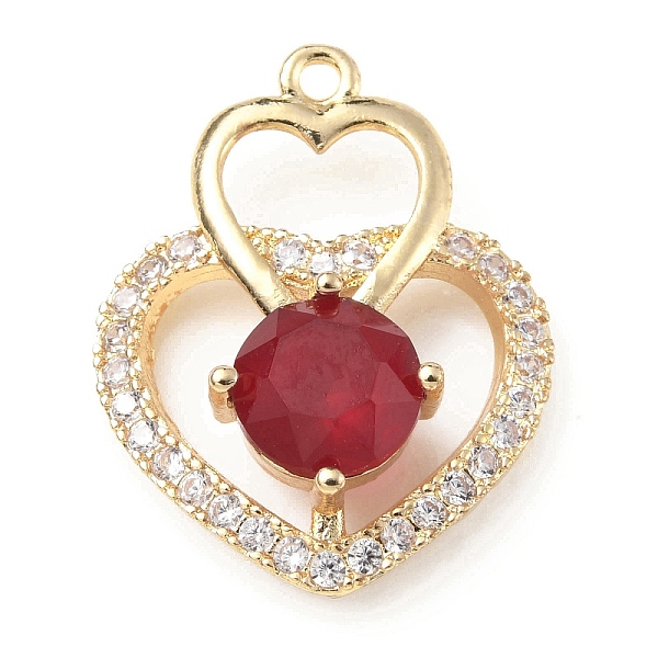 

PandaHall Brass with K9 Glass & Rhinestone Pendants, Light Gold, Heart Charms, Siam, 25x19.5x7mm, Hole: 1.5mm K9 Glass Heart Red