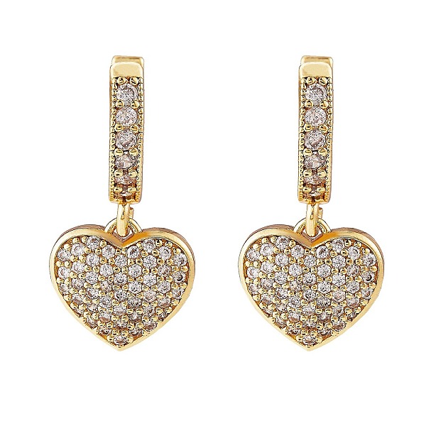 

PandaHall Clear Cubic Zirconia Heart Dangle Hoop Earrings, Brass Jewelry for Women, Golden, 25mm, Pin: 0.9mm Cubic Zirconia Heart