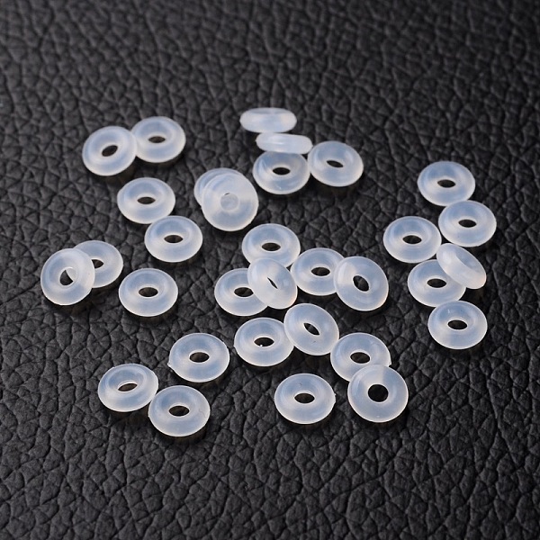 

PandaHall Rubber O Rings, Donut Spacer Beads, Fit European Clip Stopper Beads, Clear, 6x2mm, Hole: 3mm Synthetic Rubber Donut Clear